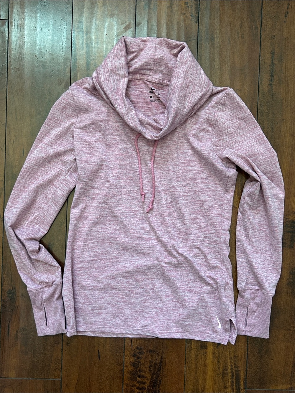 Heathered Pink Cowl Neck Pullover longsleeve with Drawstring
